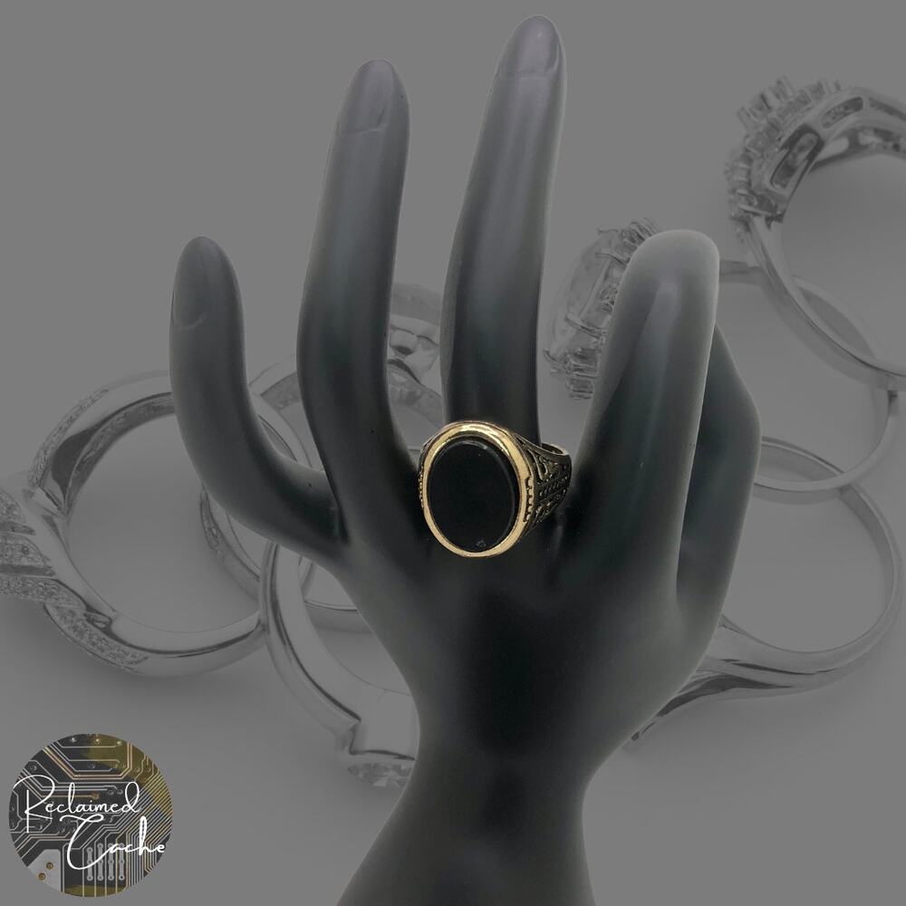 Gold Boho Ring with Black Stone Ring - Size 9